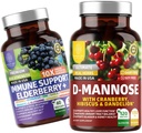 Number One Nutrition N1N Premium D-Mannose with Cranberry & Hibiscus [1350mg], 120 Capsules, and Immune Support Booster with Elderberry, Vitamin C, Echinacea & Zinc, 60 Capsules, 2 Pack Bundle