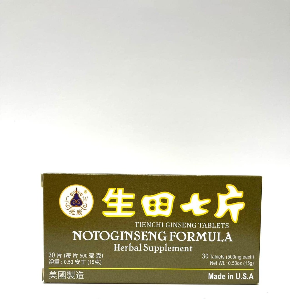 Lao Wei Notoginseng Formula - Tienchi Ginseng Tablets Herbal Supplement Helps for Promote Circulation & The Body's General Well Being 500mg 30 Tablets Made in USA