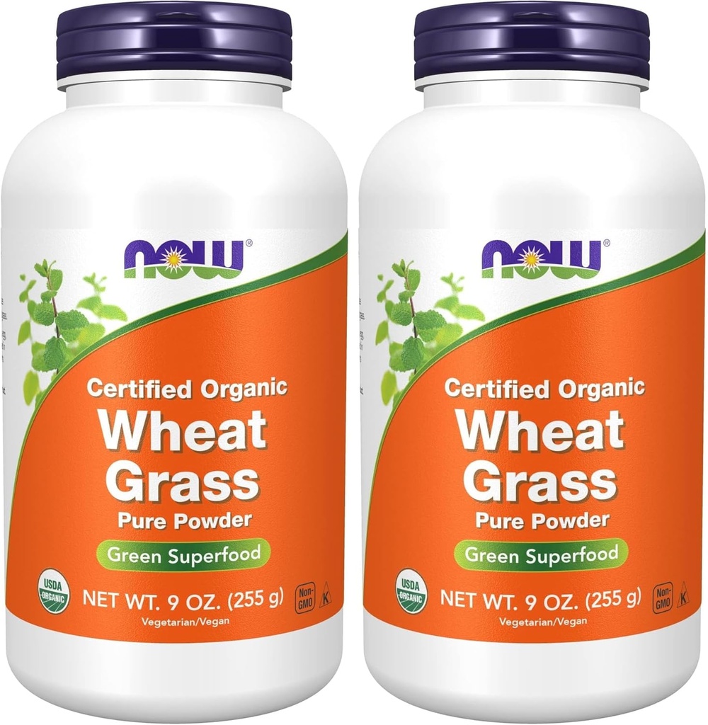 NOW Supplements, Certified Organic and Non-GMO, Wheat Grass Powder, Green Superfood, 9-Ounce (Pack of 2)