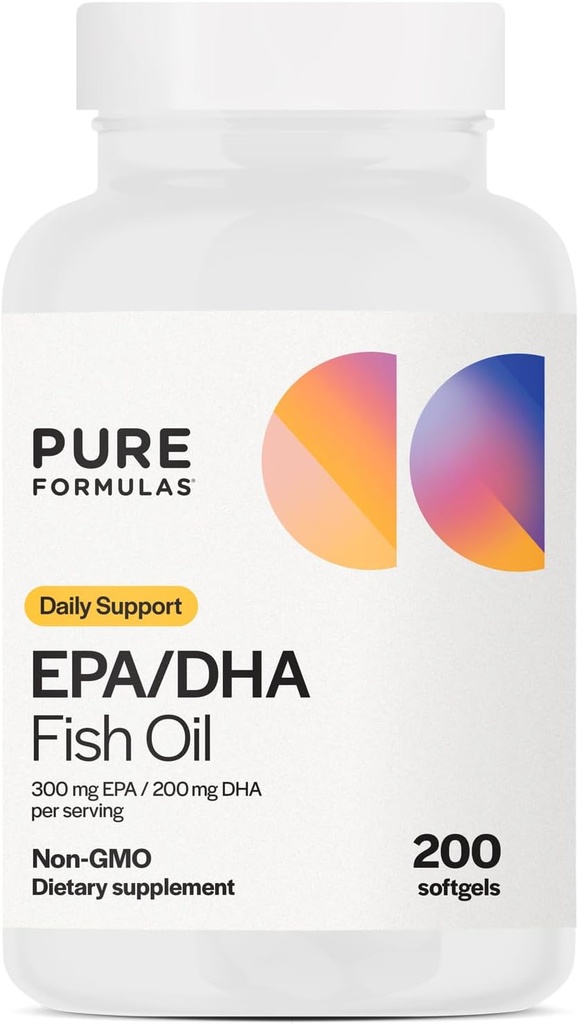 EPA DHA Omega 3 Supplement 300 mg EPA 200 mg DHA Per Serving | Fish Oil Omega 3 Fatty Acids for Women & Men High EPA Fish Oil EFA Support Cardiovascular and Brain Health Non-GMO 200 Softgels