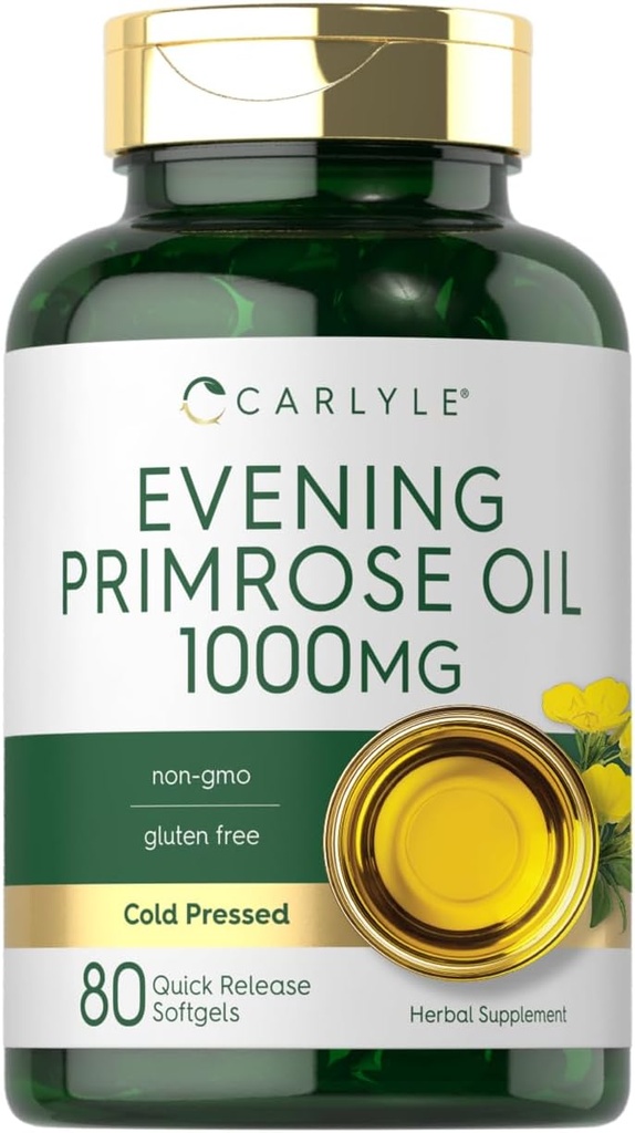 Carlyle Evening Primrose Oil Capsules 1000mg | 80 Softgels | Cold Pressed Supplement | Non-GMO & Gluten Free
