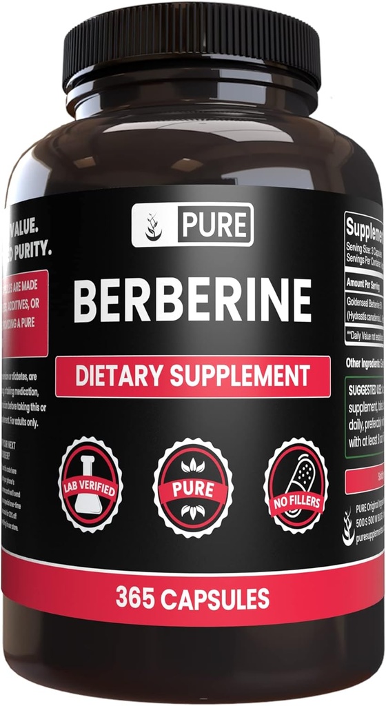 PURE ORIGINAL INGREDIENTS Berberine (365 Capsules) No Magnesium Or Rice Fillers, Always Pure, Lab Verified