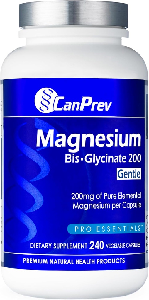 CanPrev Magnesium BisGlycinate Gentle 200mg, 240 v-Caps 240-Day Supply - Pure Elemental Magnesium Supplement, Supports Bone and Muscle Function, Gentle on Stomach, Perfect for Daily Magnesium Needs