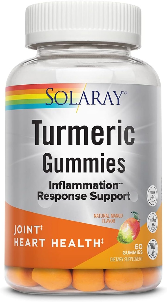 SOLARAY Turmeric Gummies w/Ginger | Healthy Heart & Inflammation Response Support | Vegan, Gluten Free | 30 Serv, 60 Ct