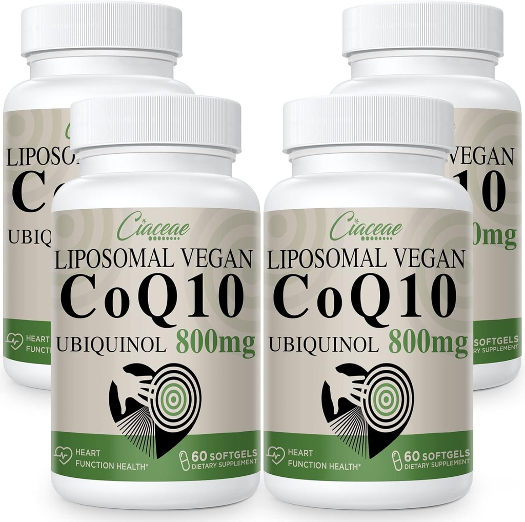 Liposomal CoQ10 800mg Ubiquinol Softgel, Max Absorption Ubiquinol Coenzyme Q10, Ubiquinol CoQ10 Supplement for Antioxidant, Heart Function & Energy Production, Pure CoQ10 800mg, 240 Vegan Softgels