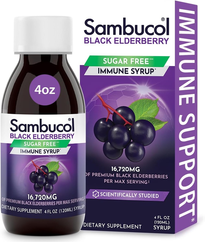 Sambucol Sugar-Free Black Elderberry Syrup - Sambucus Elderberry Syrup for Adults Immune Support, Elderberry Liquid, Elderberry Extract - 4 Fl Oz