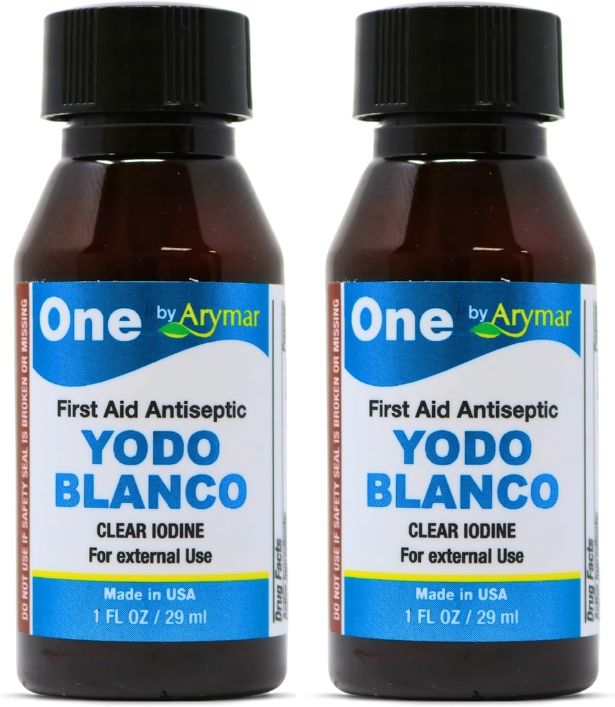 Arymar YODO Blanco Decolorized Iodine, Gentle Antiseptic for Minor Cuts, Scrapes, and Burns Colorless Formula 1oz (Pack of 2)