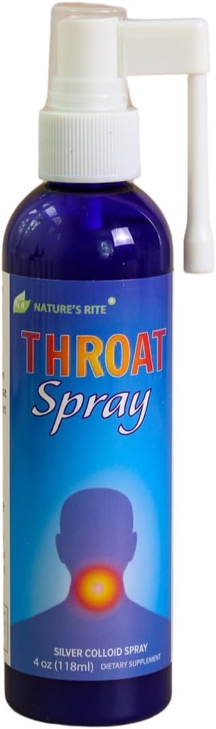 Nature's Rite Throat Spray,Silver Colloidal Spray - Natural Throat Relief with Soothing Formula for Quick Results - 4 oz with Easy-to-Use Mist Nozzle