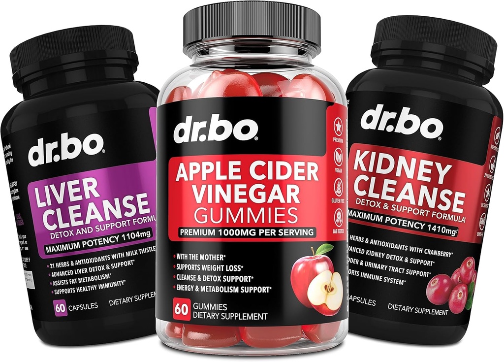 ACV Gummies & Liver Kidney Cleanse - 1000MG Apple Cider Vinegar Gummies & Liver Cleanse Kidney Detox Capsules for Digestion, Gut Health, Cleansing, Detox, Flushing & Metabolism
