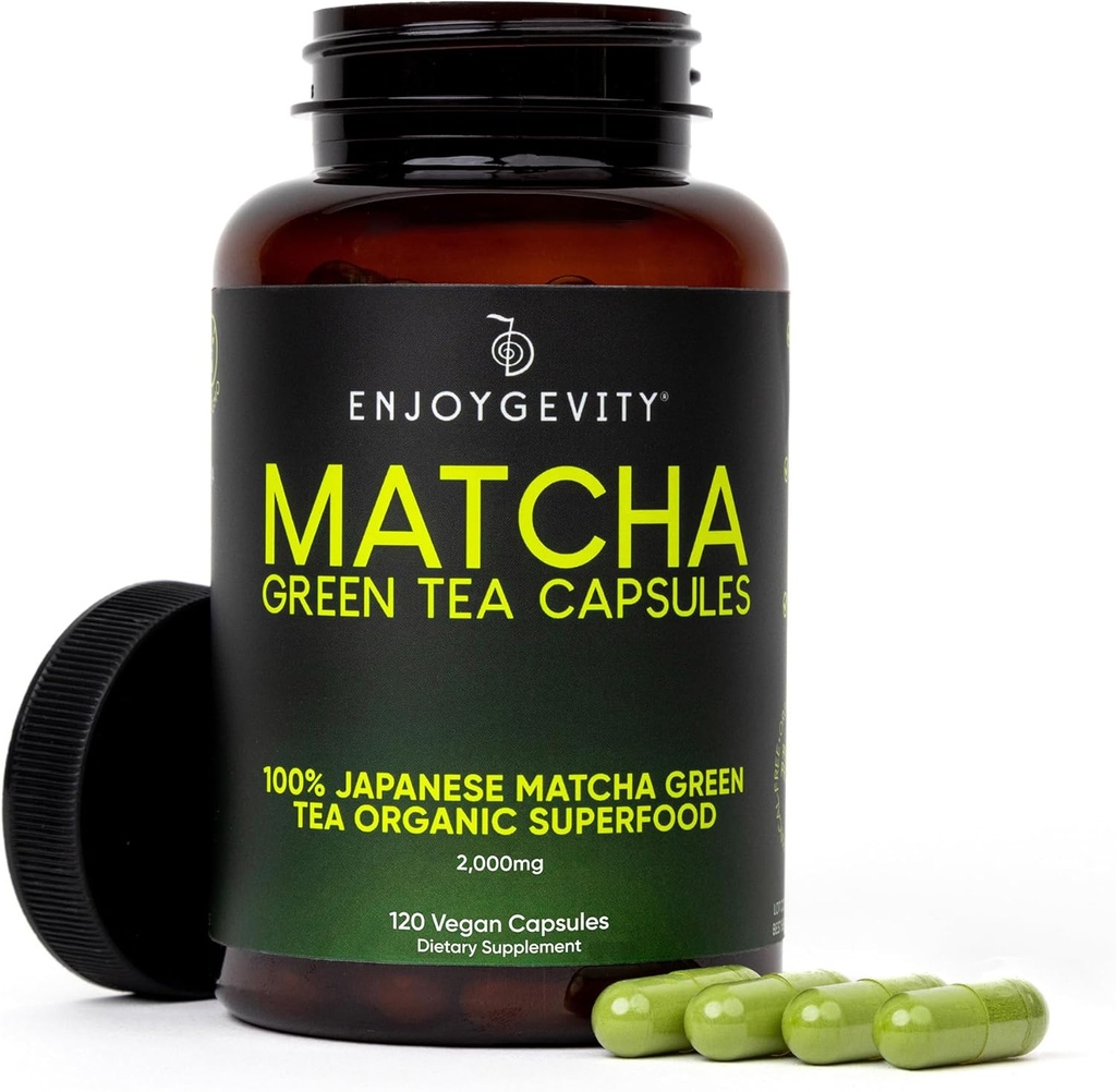 Organic Matcha Green Tea Capsules - Natural Energy Boost - Clean Gradual Caffeine - Japanese Matcha Green Tea Pills - 100% Natural Antioxidant - Calming and Relaxing - 120 Daily Capsules - 2,000/mg