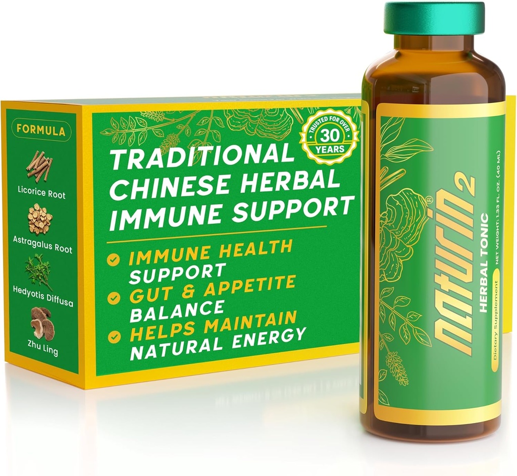 Herbal Immune Support & Adaptogen Drink - 12 Vials (40ml) | 30 Years of Herbal Wellness for Vitality, Energy & Digestive Health - Licorice Root, Astragalus, Hedyotis, Reishi Mushroom Extract