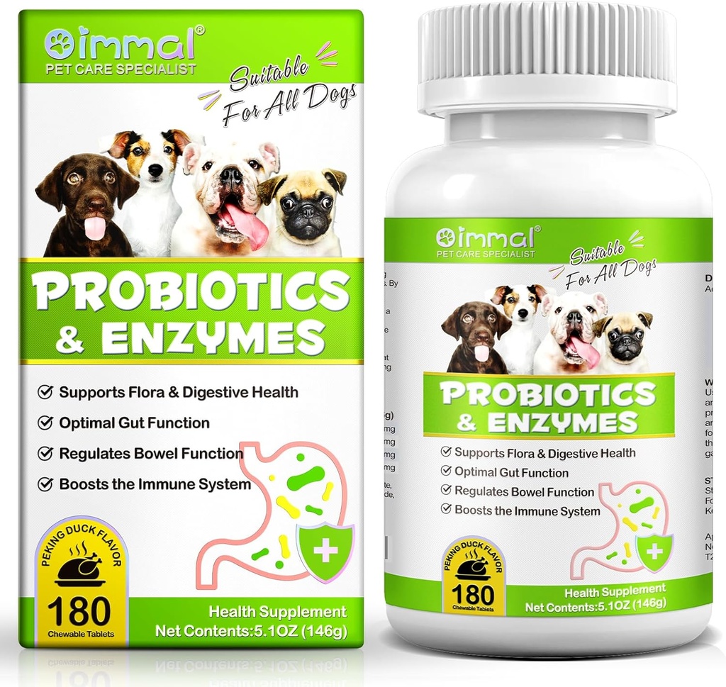 Probiotics for Dogs, 180 Chews Dog Probiotics and Digestive Enzymes, Promotes Gut Health, for Bowel Support, Immunity Health