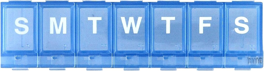 EZY DOSE Weekly (7-Day) Pill Planner, Medicine Case, Vitamin Organizer Box, Small Locking Compartments to Secure Prescription Medication and Prevent Accidental Spilling, Blue