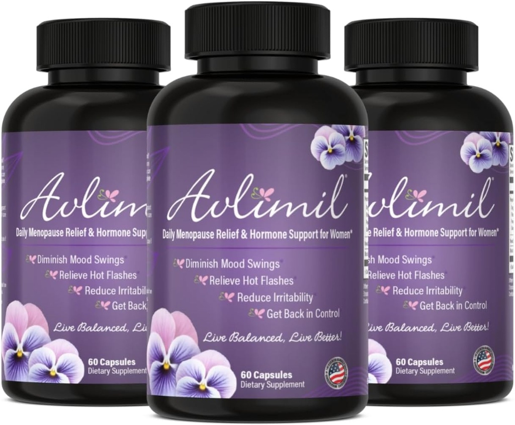 Avlimil® Hormone Balance & Menopause | Relief from Mood Swings, Hot Flashes, Night Sweats and Irritability - Isoflavones, Black Cohosh, Raspberry, Valerian, Sage, Red Clover, Lemon Balm - 3 Month