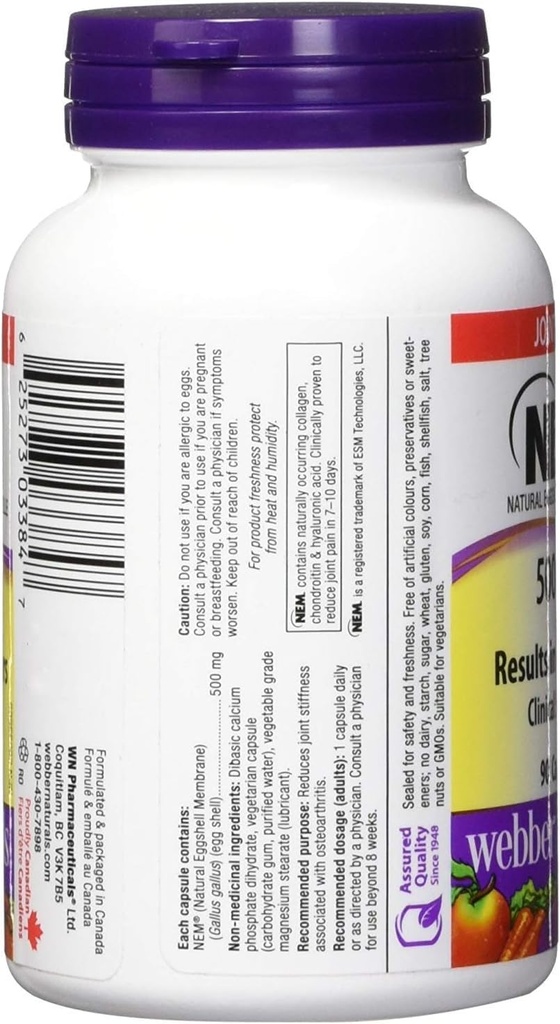 Webber Naturals NEM Natural Eggshell Membrane 500mg, 90 Capsules