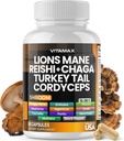 Vitamax Lions Mane Mushroom, Turkey Tail, Chaga & Reishi, Cordyceps Shiitake White Elm King Trumpet Nameko Oyster Porcini Focus & Energy - Made in USA (60 Capsules (Pack of 1))