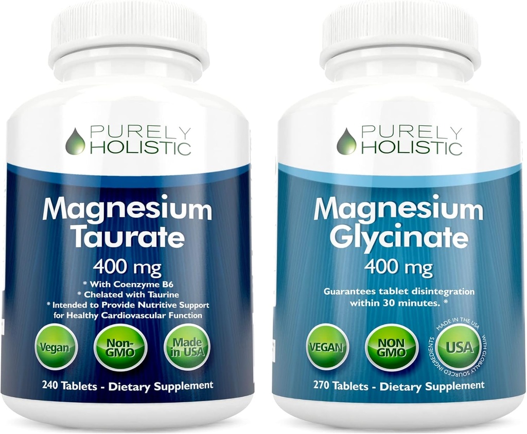 Magnesium Taurate 400mg + Magnesium Glycinate 400mg - High Absorption & Highly Bioavailable - Vegan Bundle - 270 + 270 Tablets