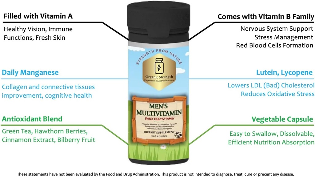 Men's Multivitamin Capsules: Unlock Your Peak Performance and Optimal Health with 300% Average Daily Intake Vitamin A, B, C, Biotin, Magnesium, Zinc, Chromium (60 Count)