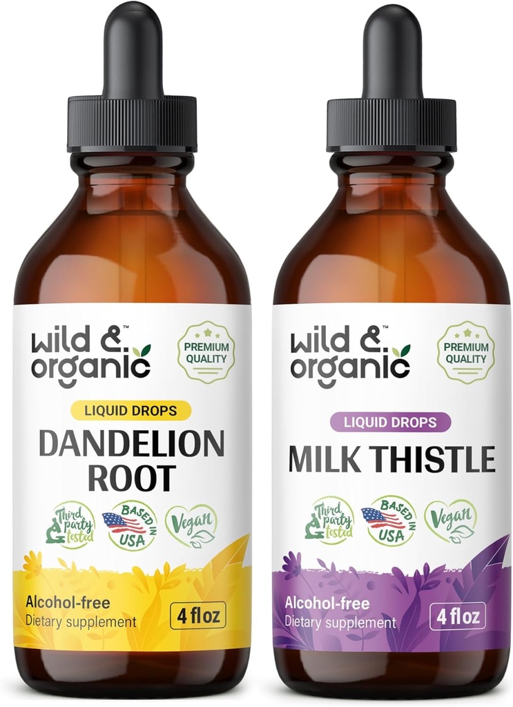 Wild & Organic Dandelion Root Tincture 4 fl oz & Milk Thistle Tincture 4 fl oz