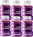Vitamatic Biotin Gummies 10,000 mcg for Stronger Hair, Skin & Nails - 60 Vegan Gummies - Also Called Vitamin B7 (6 Bottles)