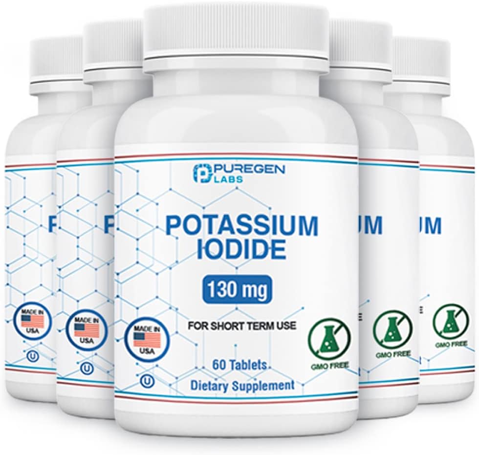 Potassium Iodide Tablets 130 mg EXP 10/2025, Kosher Iodine Tablets, Thyroid Support – 5 Pack | 300 Tablets Total
