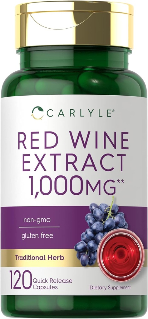 Carlyle Red Wine Extract Capsules | 1000mg | 120 Count | Non-GMO and Gluten Free Supplement