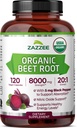 Zazzee USDA Organic Beet Root 8000 mg Strength 20:1 Extract, 120 Vegan Quick Release Capsules, Black Pepper Extract for Enhanced Absorption, Supports Nitric Oxide Production, Non-GMO, Made in The USA