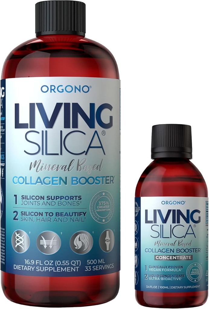 Orgono Living Silica Kit | Mineral-Based Collagen Booster Liquid & Concentrate Drops (Travel Size) | Vegan | Supports Joint & Bone Health, Collagen & Elastin Production, Glowing Skin.