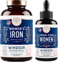 Womens Iron with Folic Acid Tablets and Liquid Drops - Enhanced Anemia and Pregnancy Support Bundle