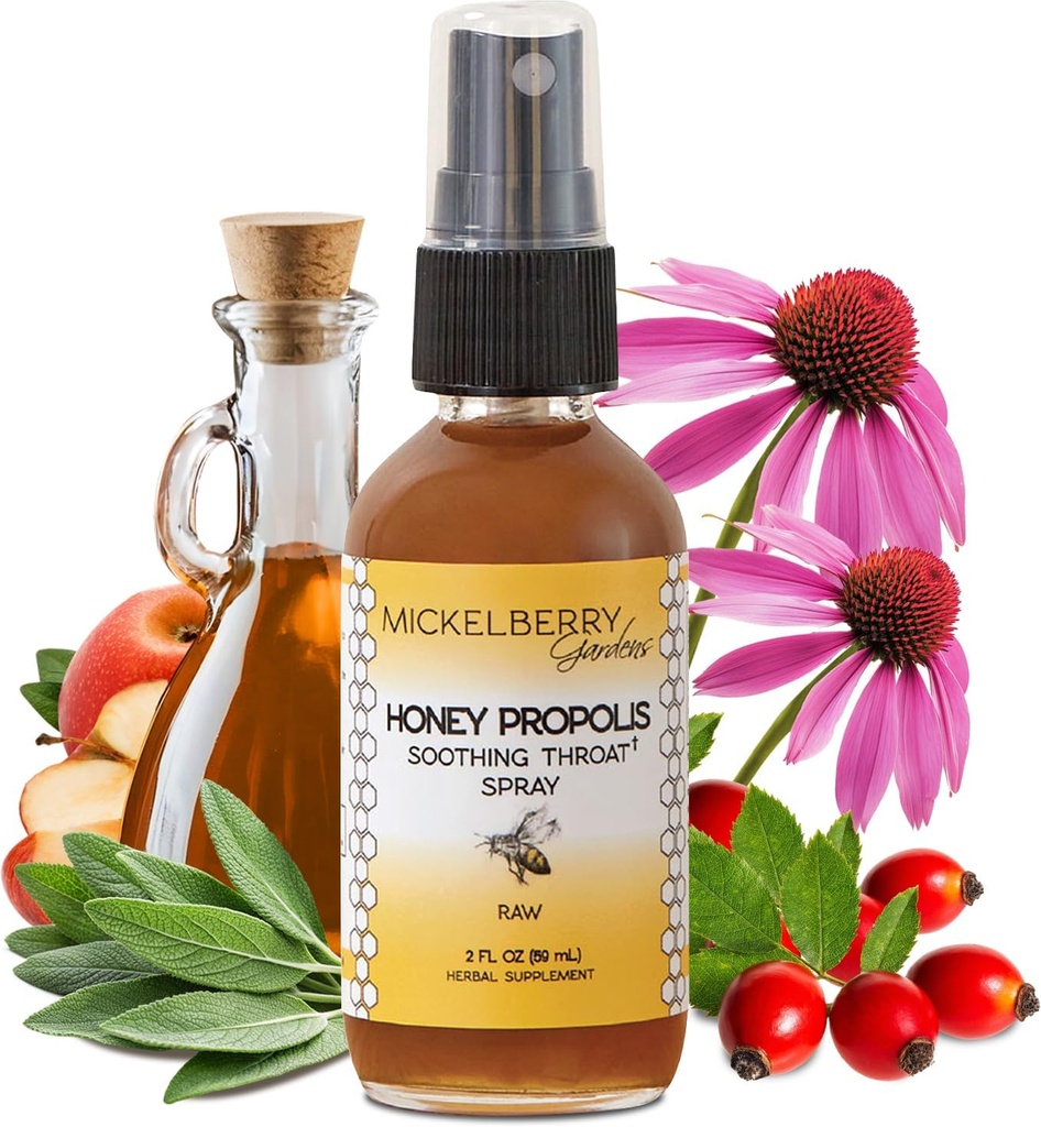 Mickelberry Gardens Honey Propolis Throat Spray - Soothing Sore Throat Relief & Propolis Immune Support - Herbal & Honey Formula (2 oz)