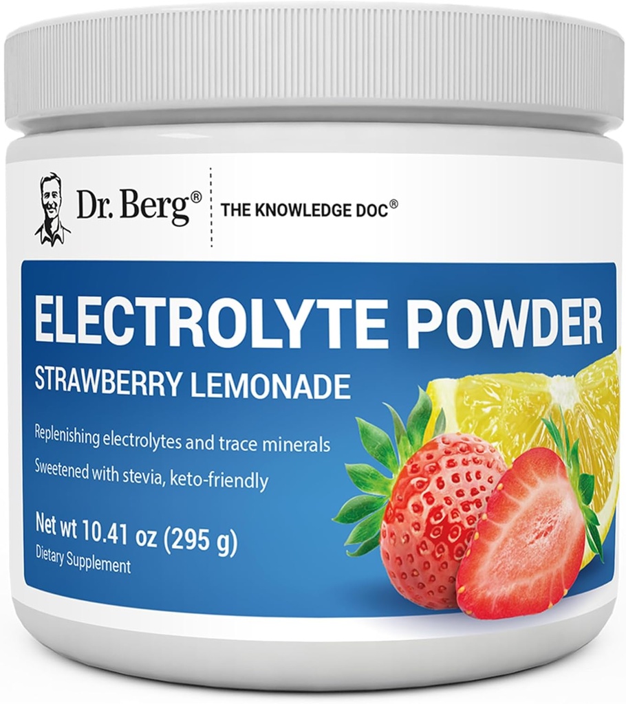 Dr. Berg Zero Sugar Hydration Keto Electrolyte Powder - Enhanced w/ 1000 mg of Potassium & Real Pink Himalayan Salt (NOT Table Salt) - Strawberry Lemonade Hydration Drink Supplement - 50 Servings