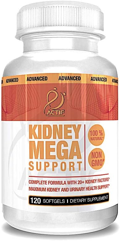 Actif Kidney Mega Support with 10+ Advanced Factors, Boosts Healthy Kidney Function, Kidney Cleanse, Non-GMO, Fast Acting, Made in USA, 120 Count