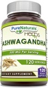 Pure Naturals Ashwagandha 500 Mg per Serving 120 Veggie Capsules Supplement | Made with Natural Ashwagandha | Non-GMO | Gluten Free | Made in USA