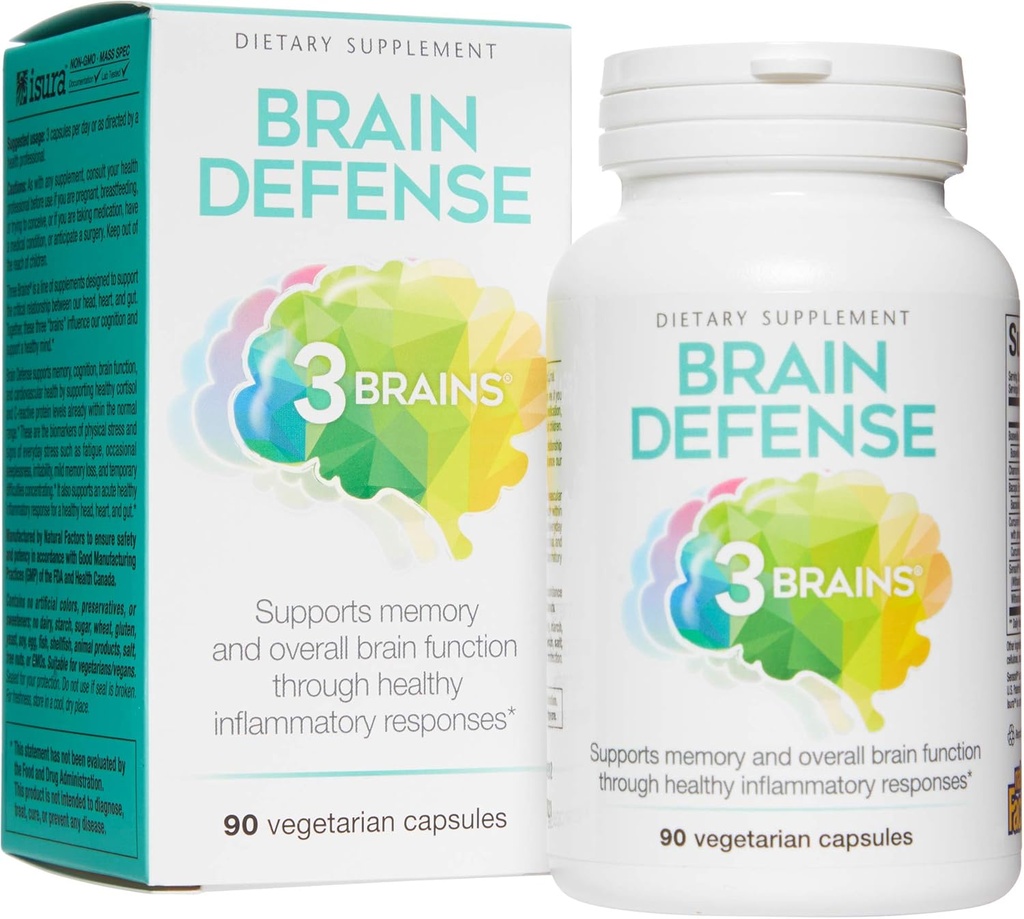 3 Brains by Natural Factors, Brain Defense, Supports Memory and Brain Function, Dietary Supplement, Vegetarian, 90 Capsules (30 Servings)