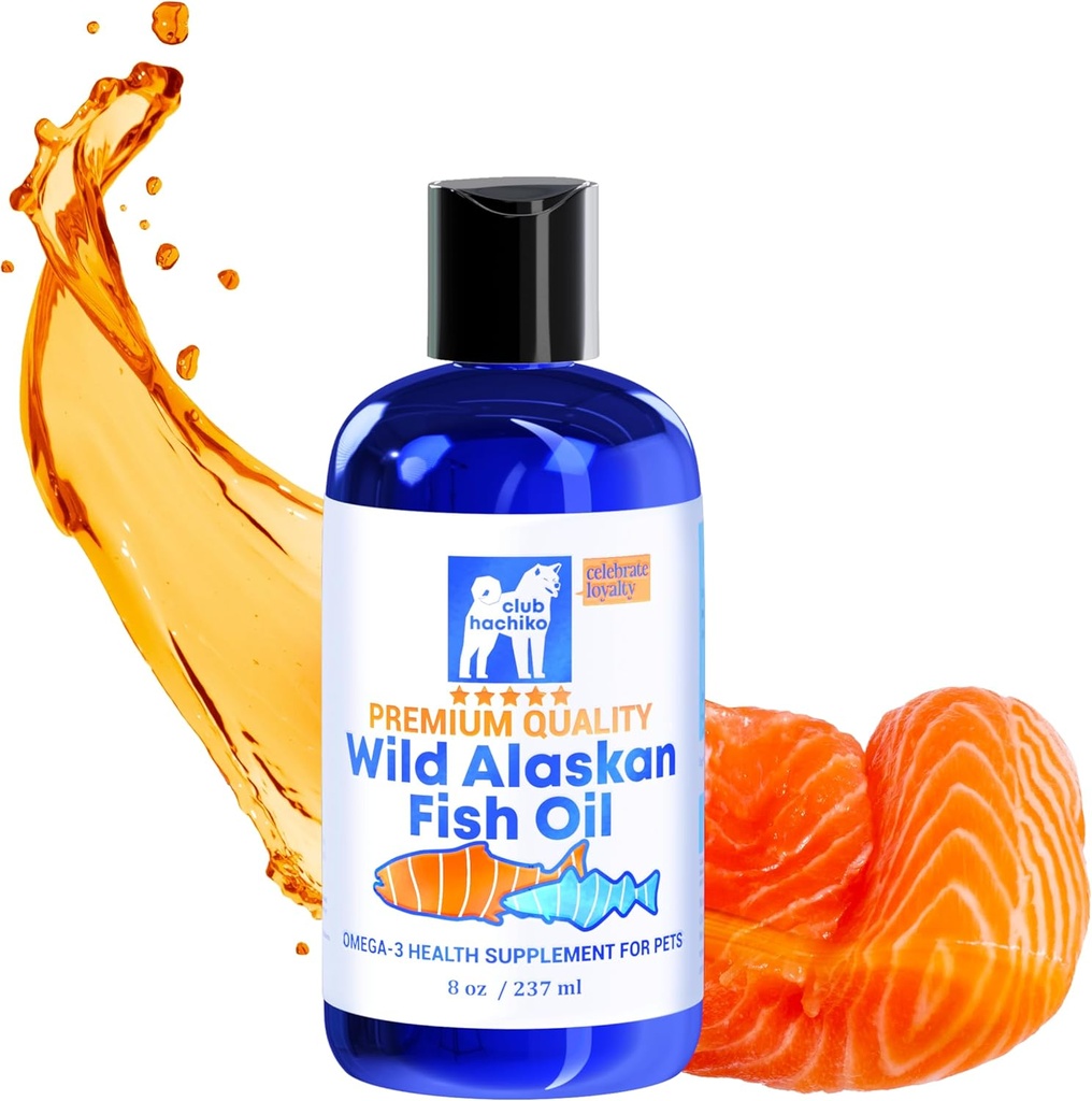 Wild Alaskan Salmon & Pollock Oil for Dogs – Itchy Skin, Shedding, Allergy & Joint Relief – NASC Certified Omega 3s – 8oz Liquid Food Topper – Club Hachiko