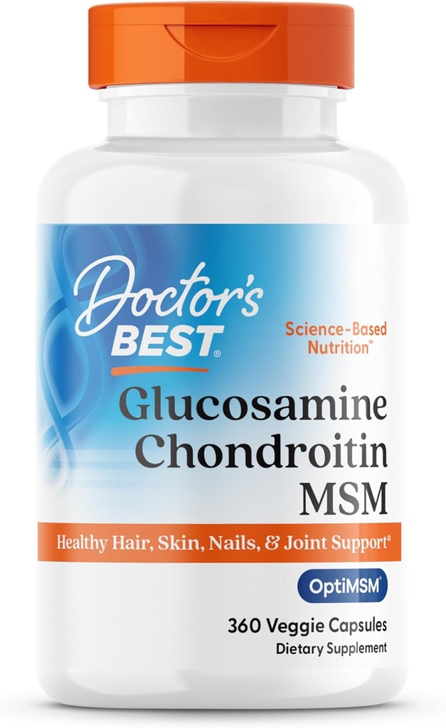 Doctor's Best Glucosamine Chondroitin Msm with OptiMSM Capsules, Joint Support Supplement Supports Healthy Joint Structure, Function & Comfort, Non-GMO, Gluten Free, Soy Free, 360 Count