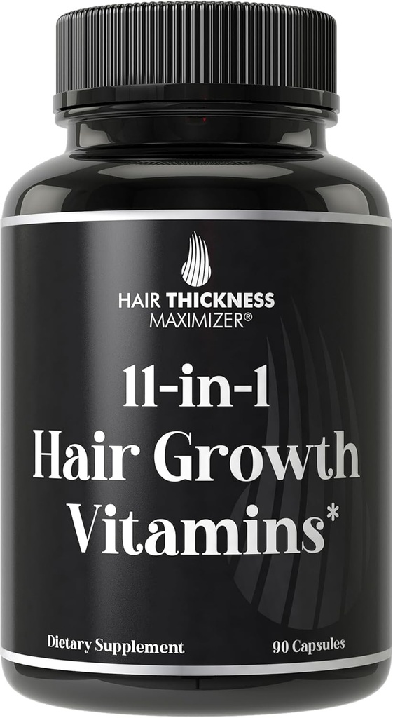11-in-1 Vegan Hair Growth Vitamins for Thinning & Brittle Hair – Advanced Vitamin Complex with 5000mcg Biotin, Pumpkin Seed, Zinc. Supports Thicker, Healthier-Looking Scalp for Women & Men