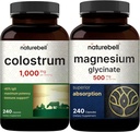 NatureBell Magnesium Glycinate Capsules 500mg & Colostrum Capsules 1,000mg Per Serving Bundle Pack | Chelated & Purified Mineral | Mother’s First Milk from Grass Fed Bovine