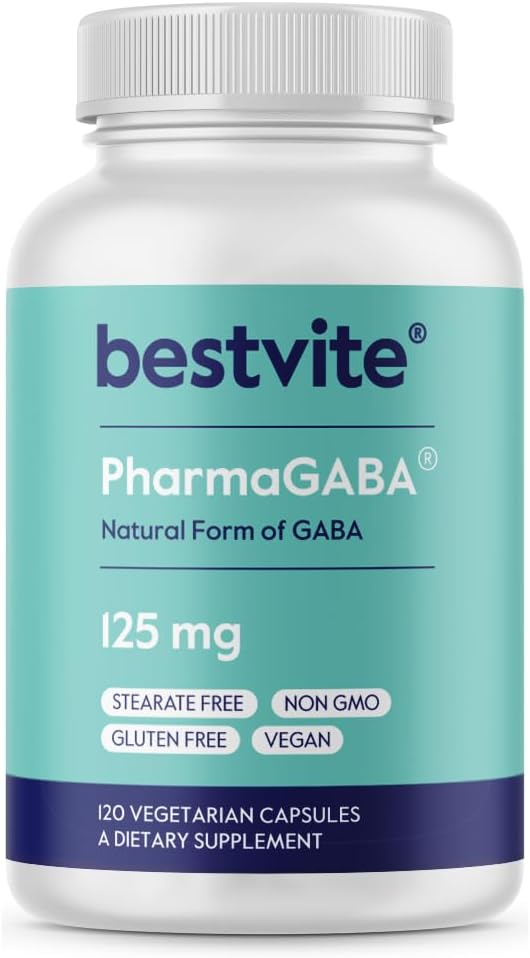 BESTVITE PharmaGABA (120 Veggie Caps) - Natural GABA Supplement - No Stearates - Vegan - Non GMO - Gluten Free