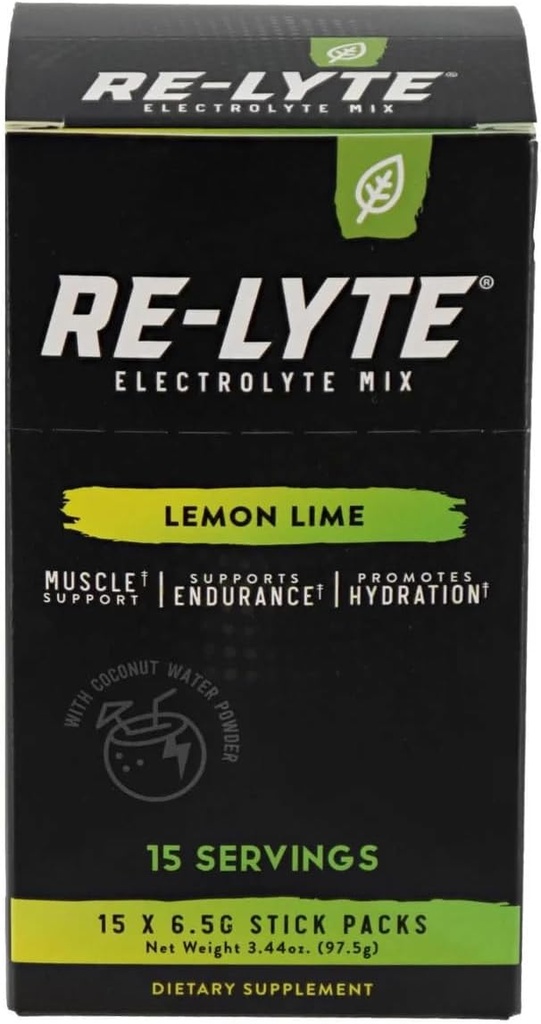 RELYTE Re-Lyte Electrolyte Drink Mix Lemon Lime 15 Servings Packets 3.44 oz.