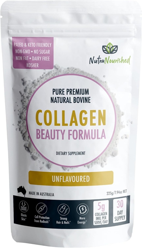 Nutra Nourished Collagen Beauty Formula Unflavored - The Secret to Glowing and Youthful Skin - Collagen Peptides for Skin Health - Healthy Aging Collagen Supplement (225g)