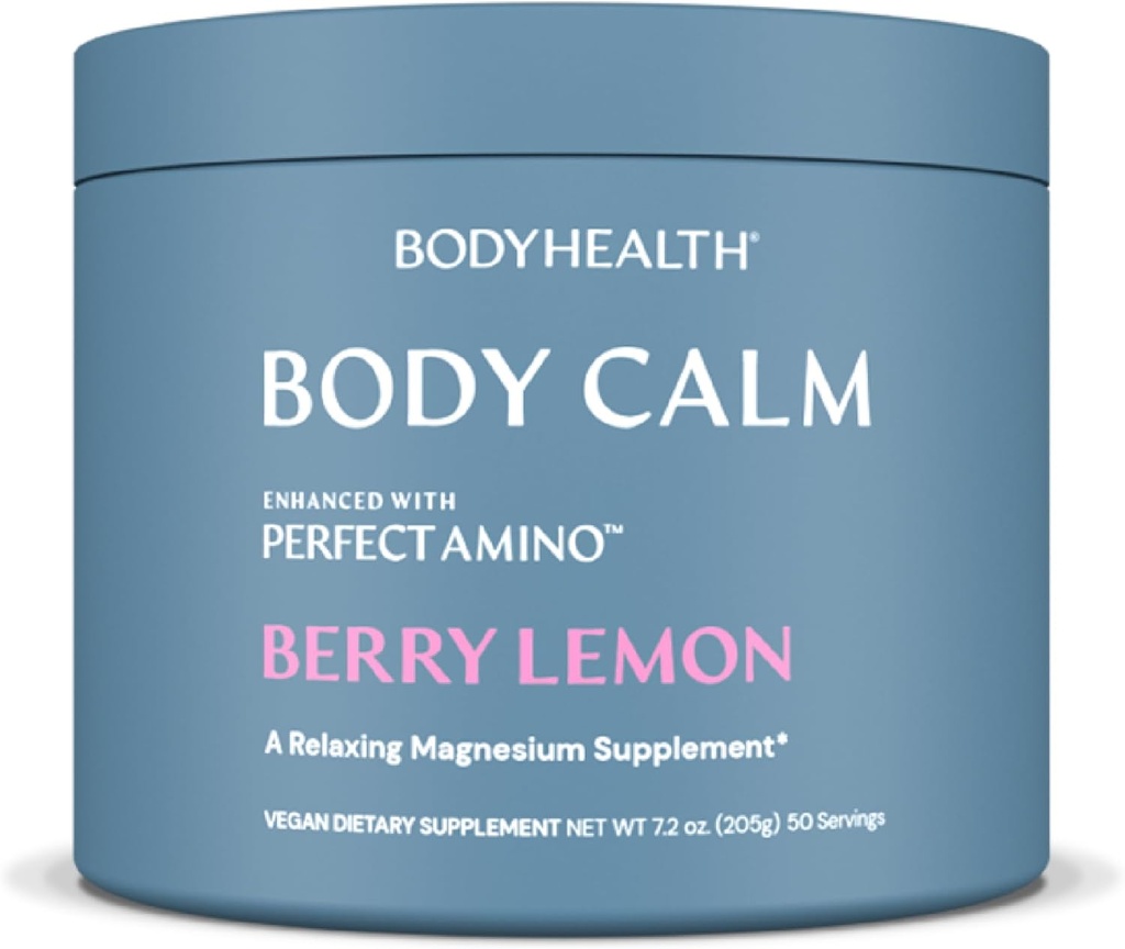 BodyHealth Body Calm Enhanced with PerfectAmino, High Absorption Magnesium Supplement for Men and Women, Magnesium Powder for Sleep, Berry Lemon (50 Servings)
