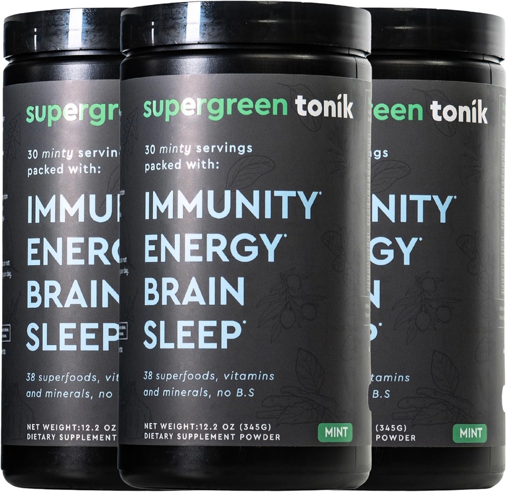 100% Natural Greens Superfood Powder – Daily Supplement with 38 Superfoods, Vitamins and Minerals – Supports Energy, Stress and Immunity – 30 Day Supply – 360 Grams (3 Tubs)