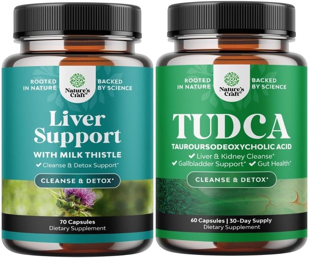 Bundle of Liver Cleanse Detox & Repair Formula and Advanced TUDCA Liver Support Supplement - with Milk Thistle Dandelion Root Turmeric and Artichoke Extract - Extra Strength TUDCA 500mg Bile Salts