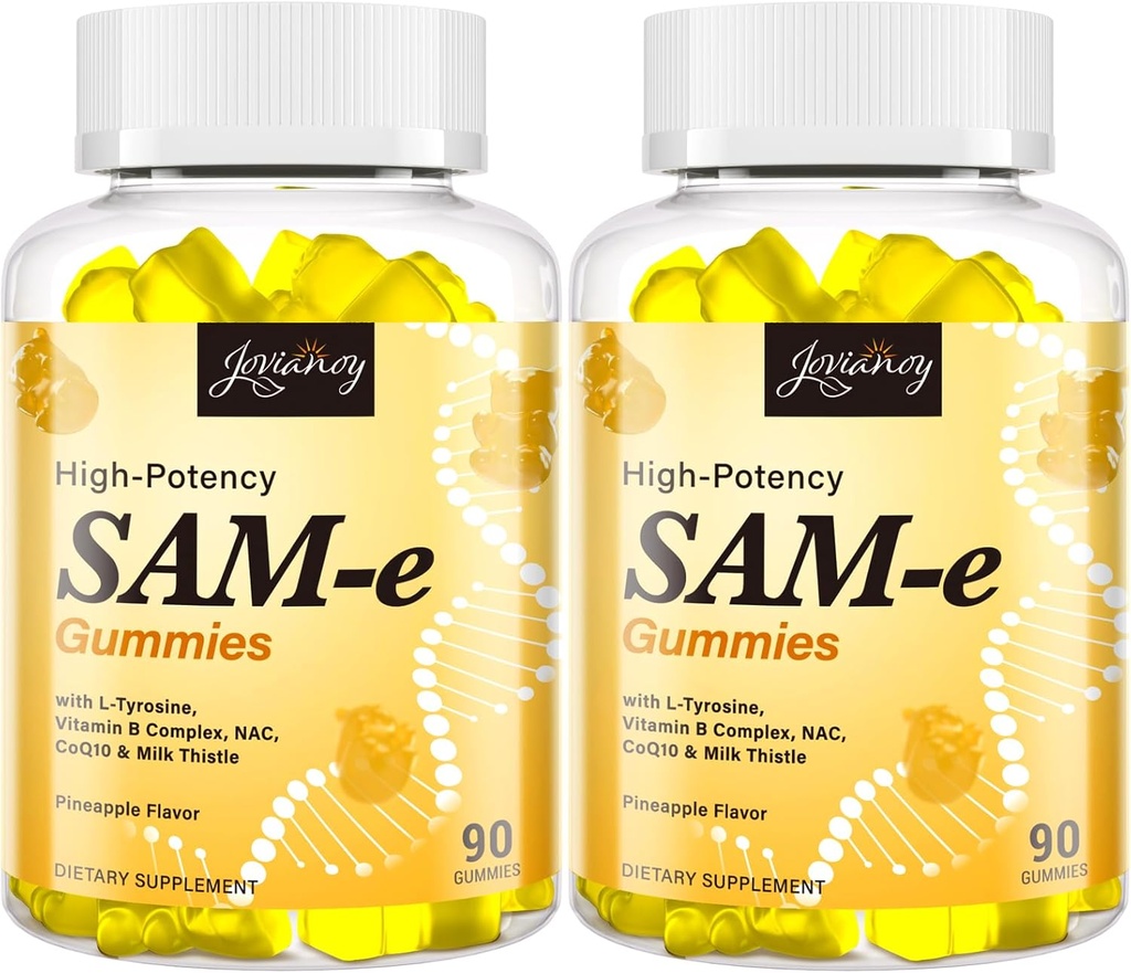 SAM-e Gummies with L-Tyrosine, Vitamin B Complex & NAC, CoQ10, High-Potency SAM-e Supplement - Pineapple Flavor, for Mood, Joint, Cognitive & Liver Detox, Vegan Friendly, 180 Gummies