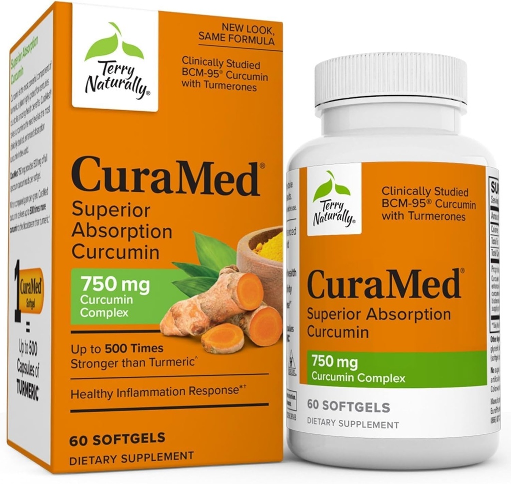 Terry Naturally CuraMed 750 mg - 60 Softgels - Superior Absorption BCM-95 Curcumin Supplement, Promotes Healthy Inflammation Response - Non-GMO, Gluten-Free, Halal - 60 Servings