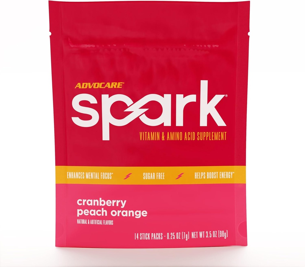 AdvoCare Spark - Energy Drink Mix - Vitamin & Amino Acid Supplement - Supports Energy & Focus* - Portable Immune Support* - Sugar-Free - Cranberry Peach Orange, 14 Stick Packs (3.5 oz)