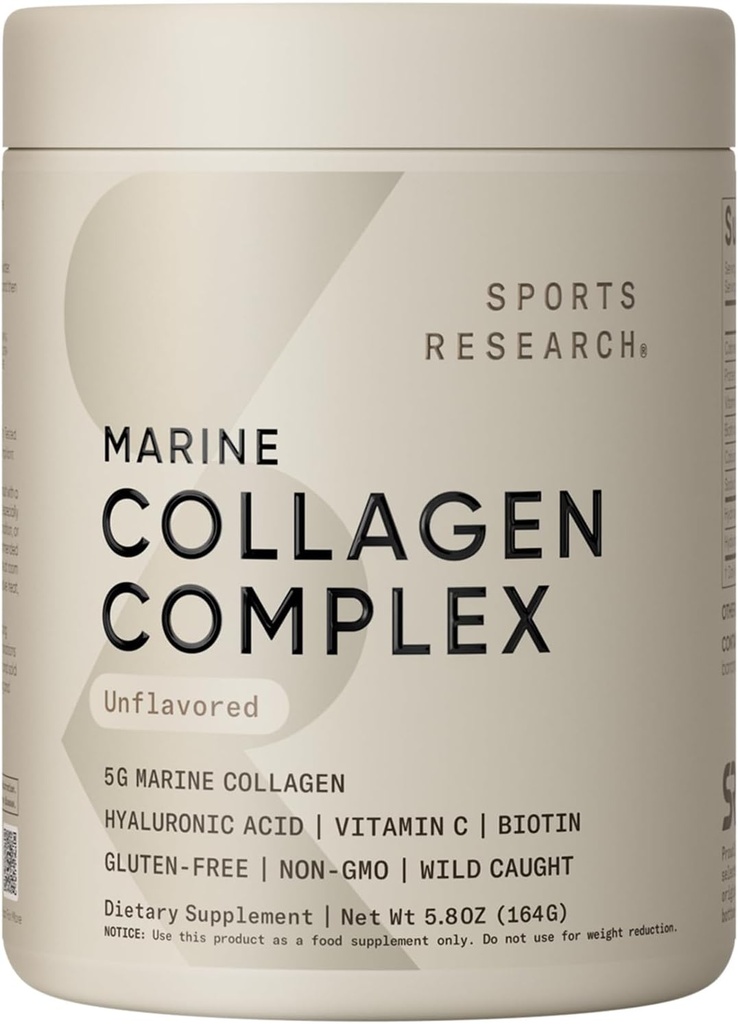 Sports Research Collagen Beauty Complex with Hyaluronic Acid, Vitamin C + Biotin | Pescatarian, Keto Certified & Non-GMO Verified - Unflavored (30 Servings)