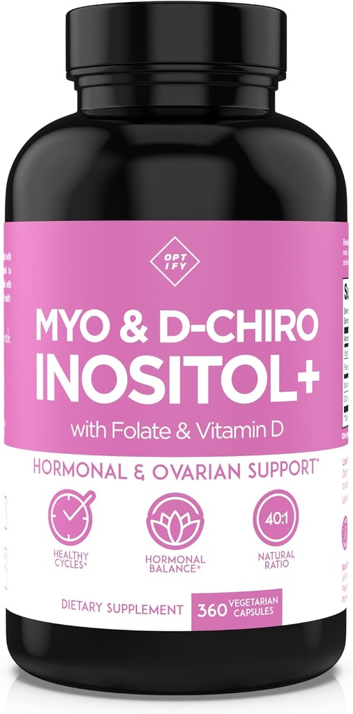 Optify Inositol Supplement for Women – 90-Day Supply – Myo-Inositol and D-Chiro Inositol with Folate and Vitamin D – 40:1 Ratio – Hormone Balance & Ovarian Support - 360 Capsules