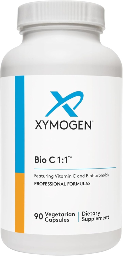 XYMOGEN Bio C 1:1 - High Potency Vitamin C Supplement with Citrus Bioflavonoids - Antioxidant + Immune Support, Promotes Collagen Synthesis (90 Vitamin C Capsules)